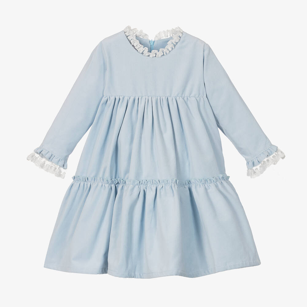 Phi Clothing - Robe bleue en velours Fille | Childrensalon