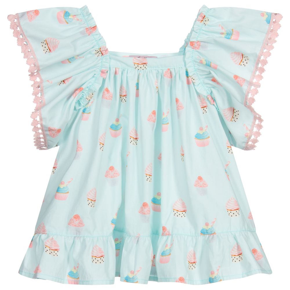 Phi Clothing - Girls Blue Cupcakes Blouse | Childrensalon