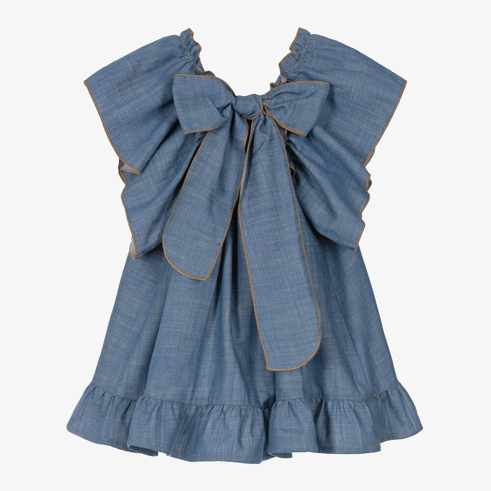 في كلودينغ-فستان قطن دنيم لون أزرق | Childrensalon Outlet