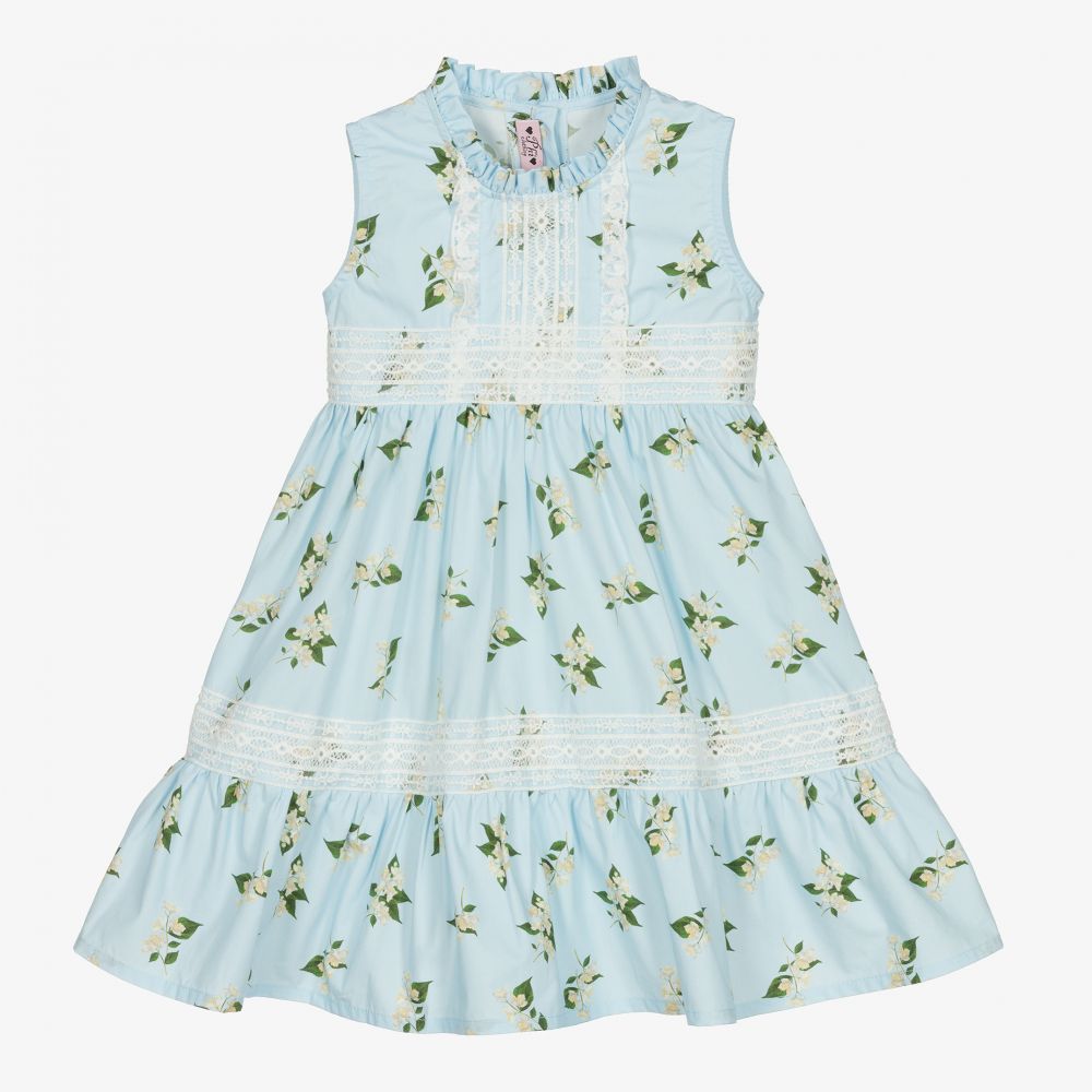 Phi Clothing - Robe fleurie bleue en coton Fille | Childrensalon