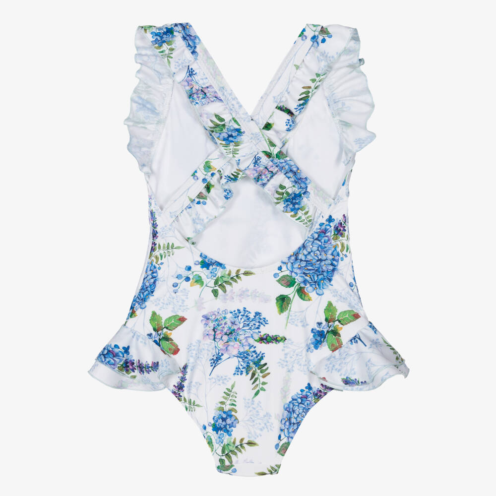 Phi Clothing-مايوه قطعة واحدة أزرق مزهر للبنات | Childrensalon Outlet