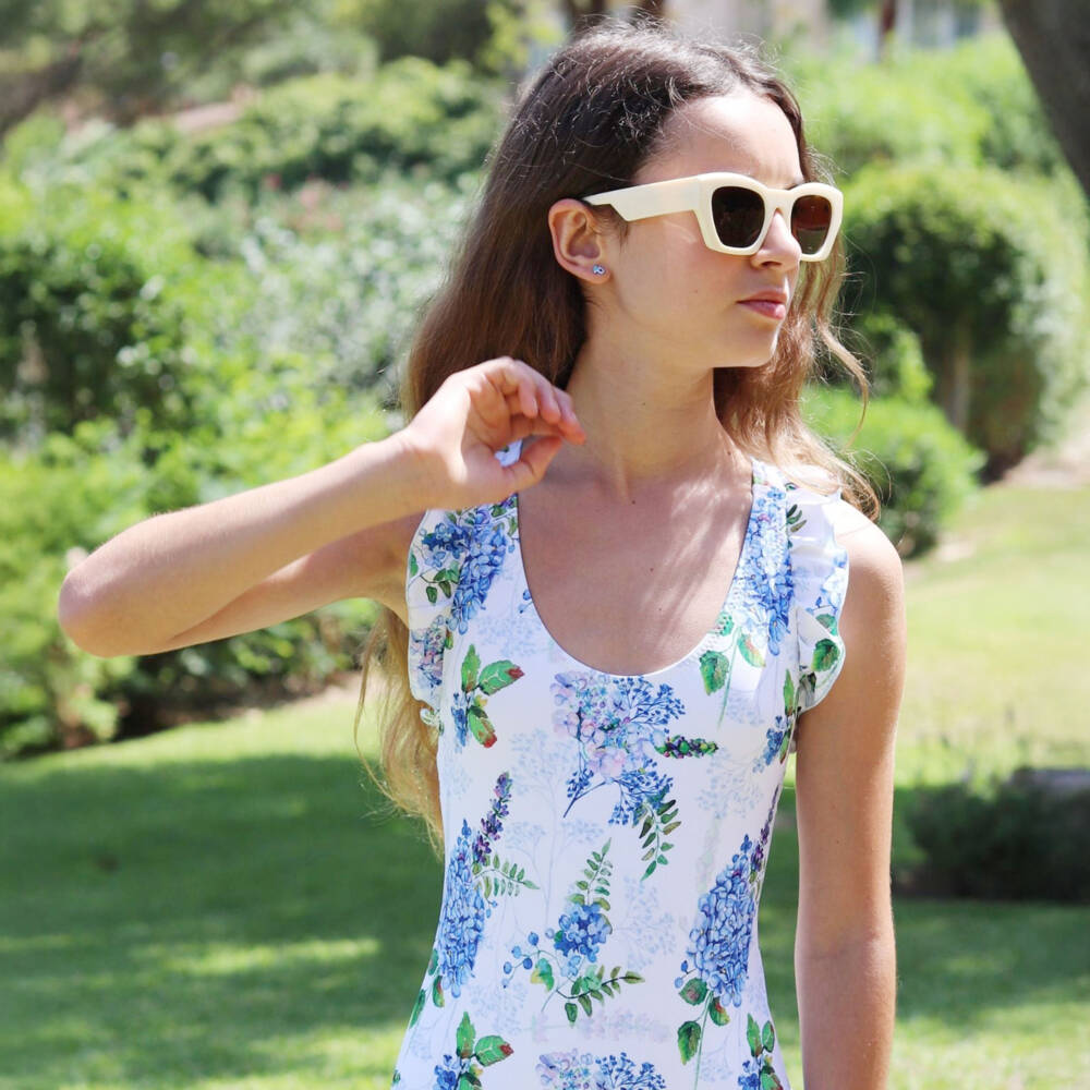 Phi Clothing-مايوه قطعة واحدة أزرق مزهر للبنات | Childrensalon Outlet