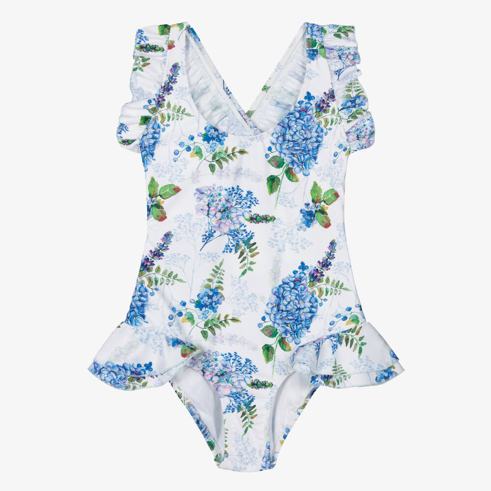 Phi Clothing-Girls Blue Floral One-Piece Swimsuit | Childrensalon Outlet