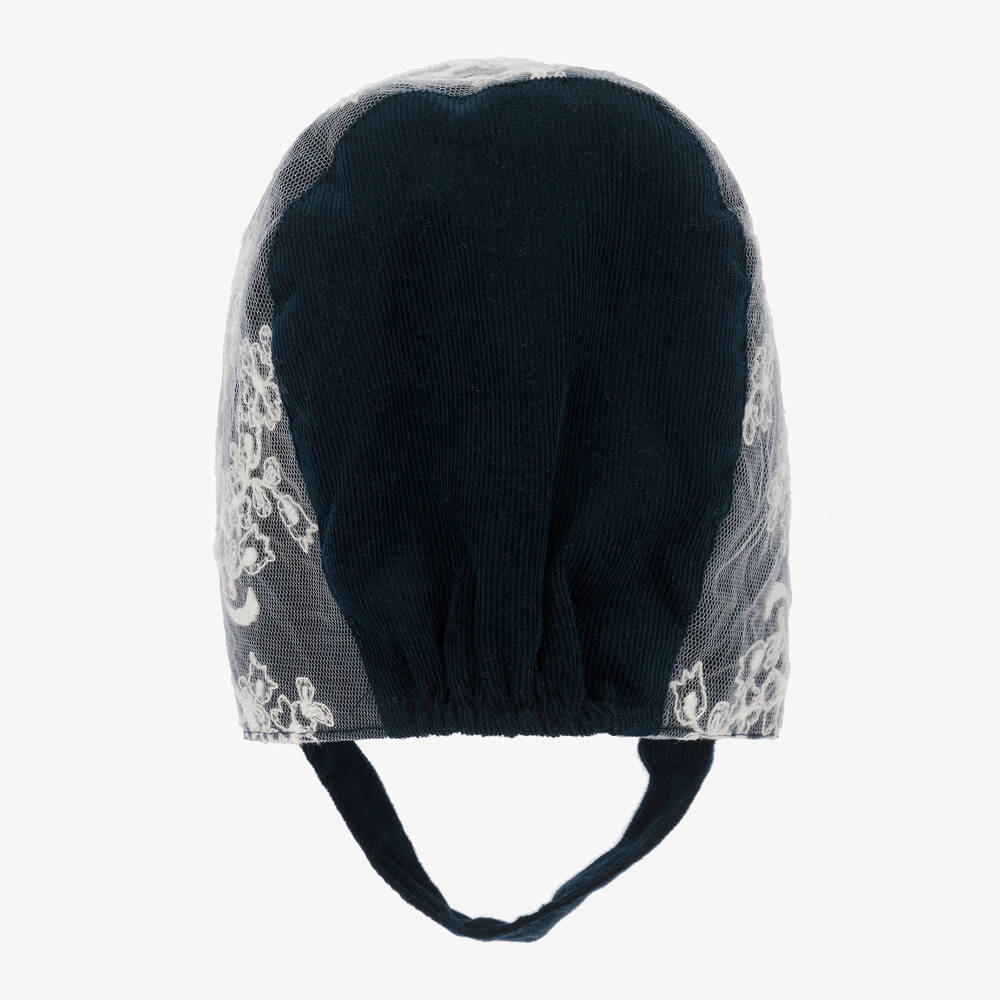 Phi Clothing-Синий чепец из тонкого вельвета для девочек | Childrensalon Outlet