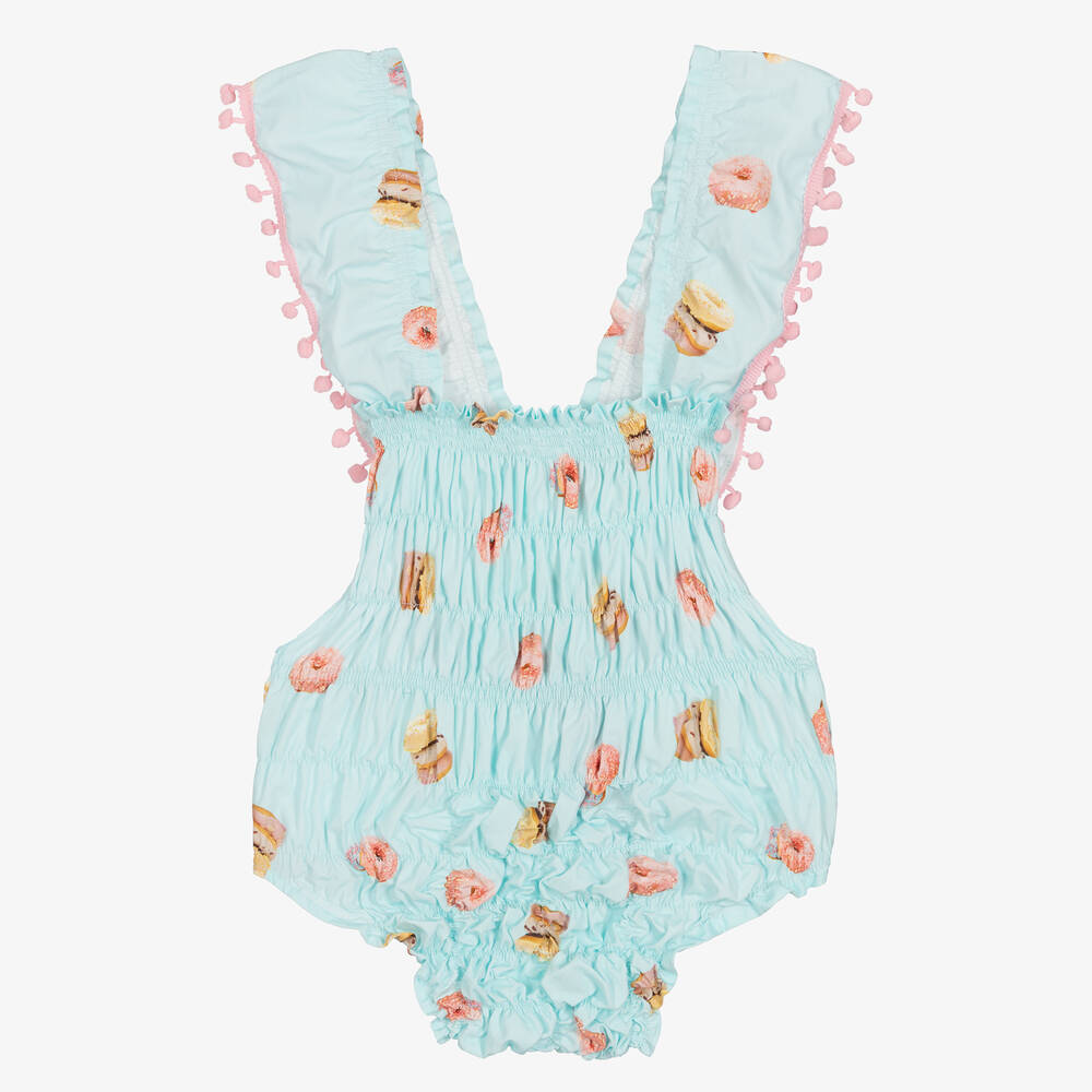 Phi Clothing - Barboteuse bleue et rose à donuts | Childrensalon