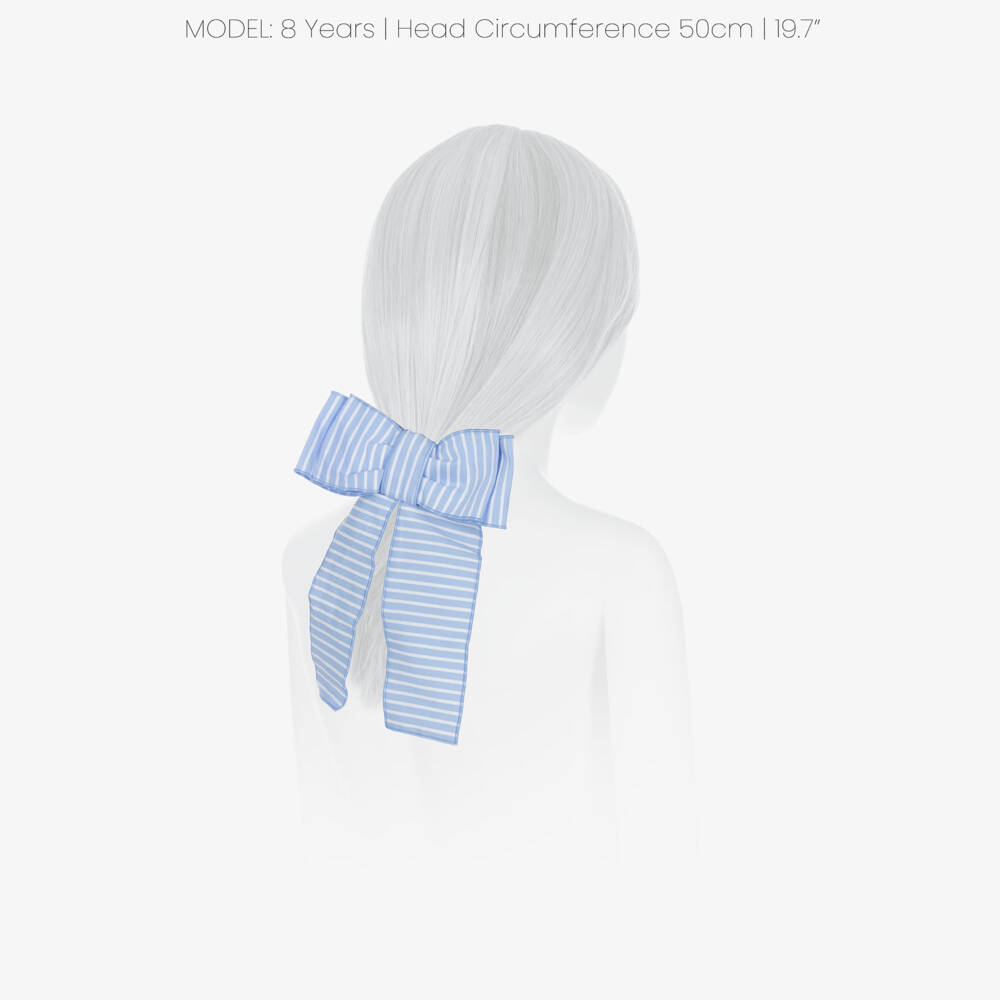 Phi Clothing-Girls Blue Stripe Bow Hair Scrunchie (14cm) | Childrensalon Outlet