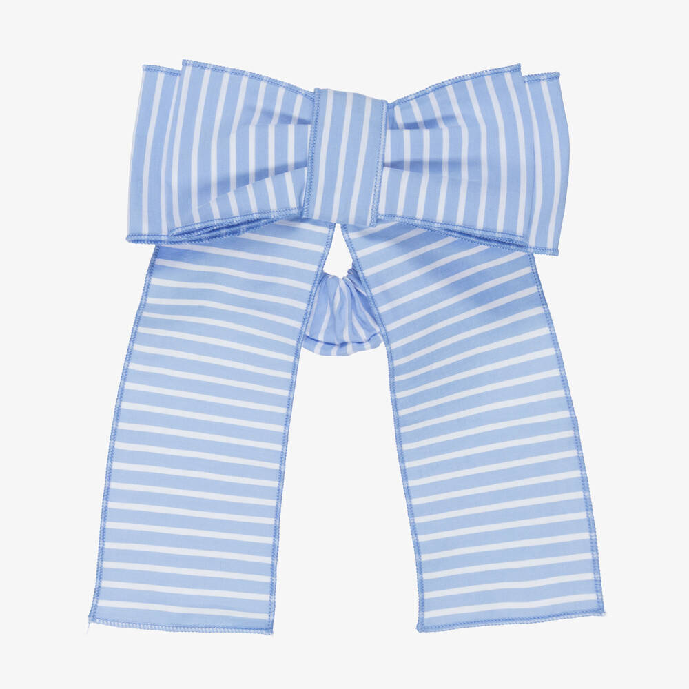 Phi Clothing-Girls Blue Stripe Bow Hair Scrunchie (14cm) | Childrensalon Outlet