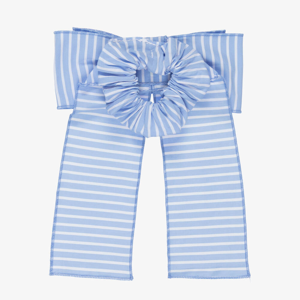 Phi Clothing-Girls Blue Stripe Bow Hair Scrunchie (14cm) | Childrensalon Outlet