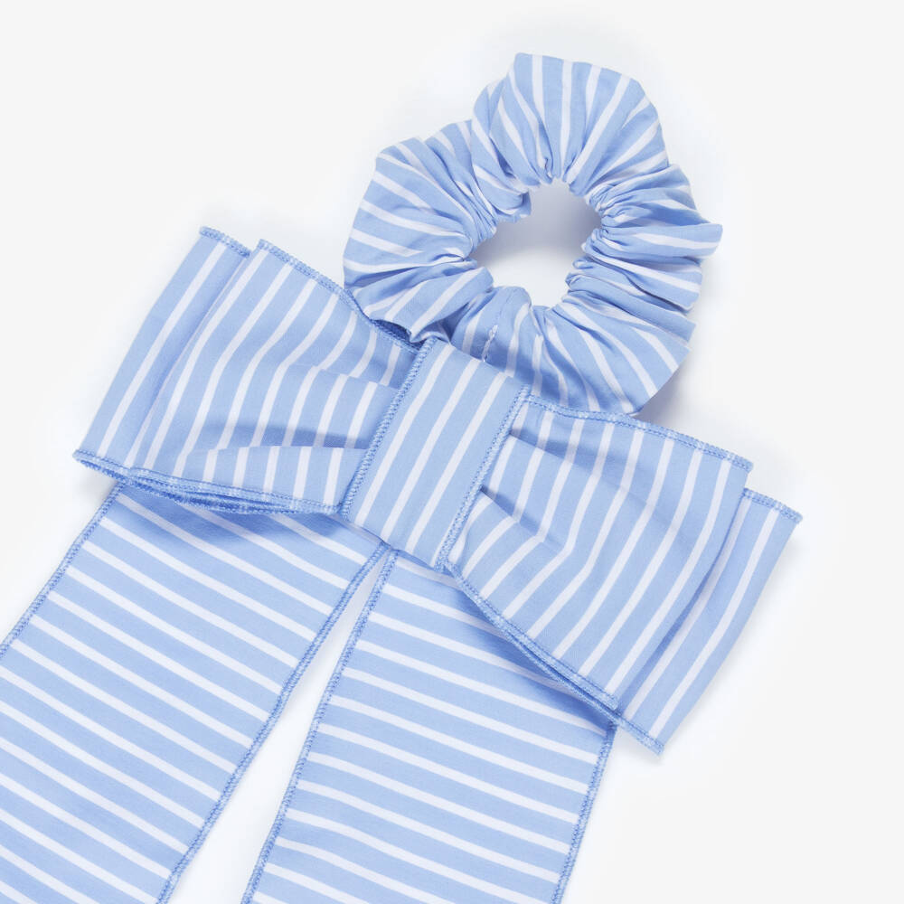 Phi Clothing-Girls Blue Stripe Bow Hair Scrunchie (14cm) | Childrensalon Outlet