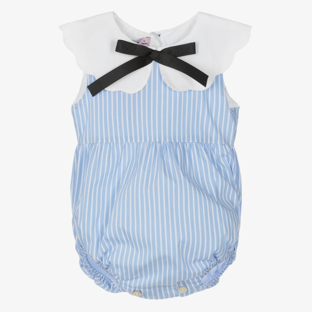 Phi Clothing-Girls Blue Striped Cotton Romper | Childrensalon Outlet