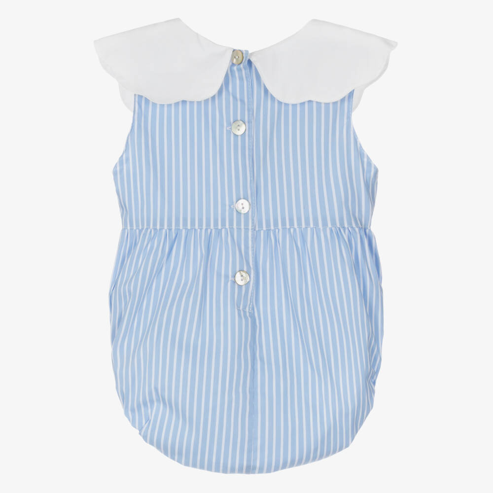 Phi Clothing-Girls Blue Striped Cotton Romper | Childrensalon Outlet