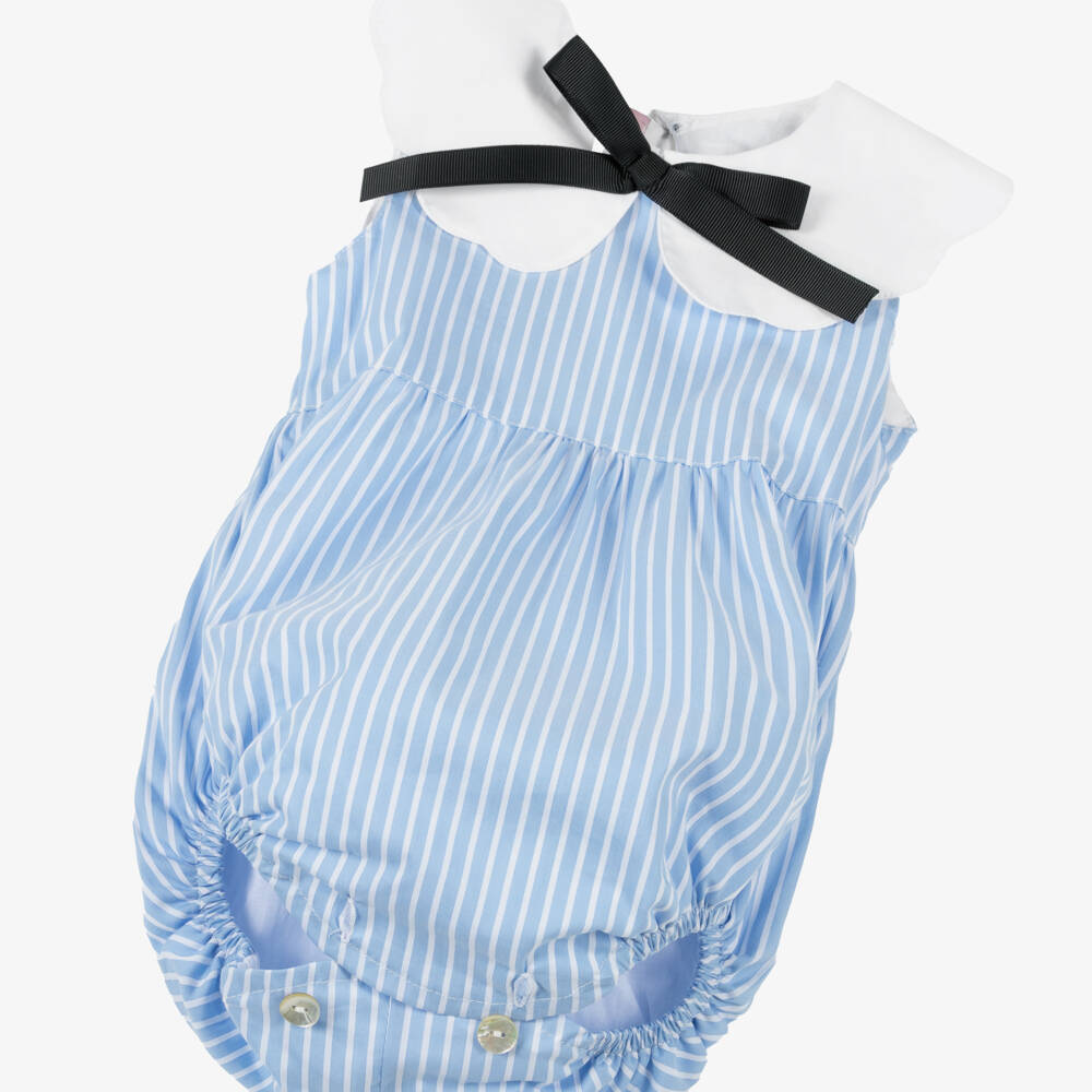 Phi Clothing-Girls Blue Striped Cotton Romper | Childrensalon Outlet