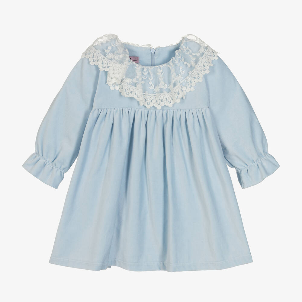 Phi Clothing - Girls Blue Velvet Dress | Childrensalon