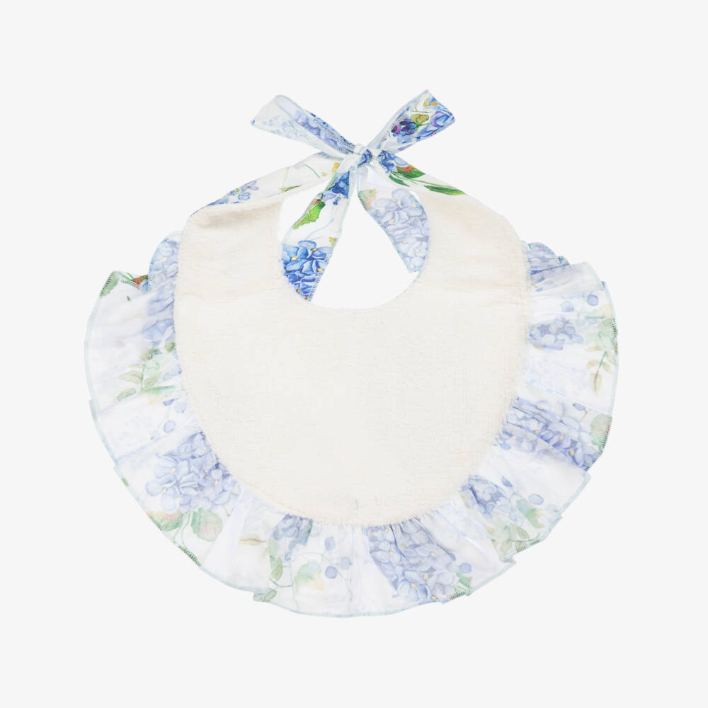 Phi Clothing-Girls Blue & White Floral Feeding Bib | Childrensalon Outlet