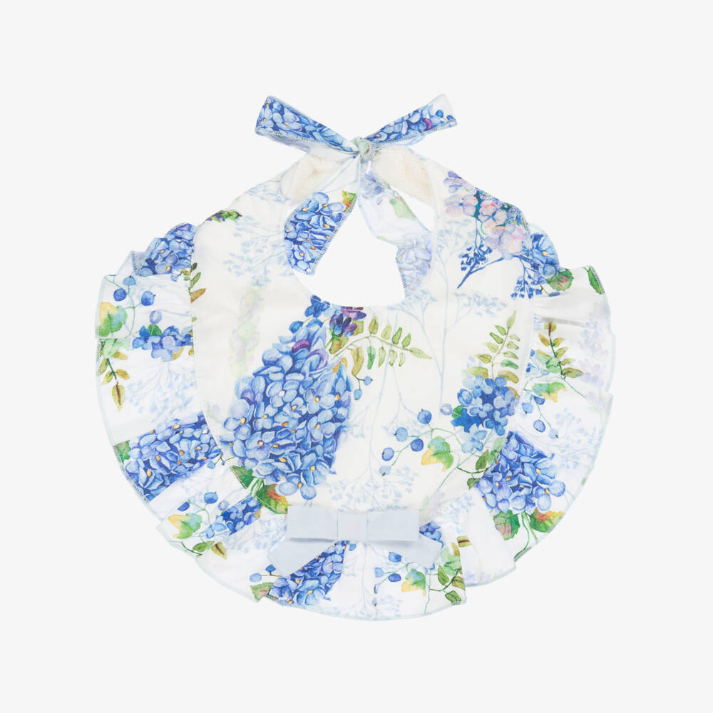 Phi Clothing-Girls Blue & White Floral Feeding Bib | Childrensalon Outlet