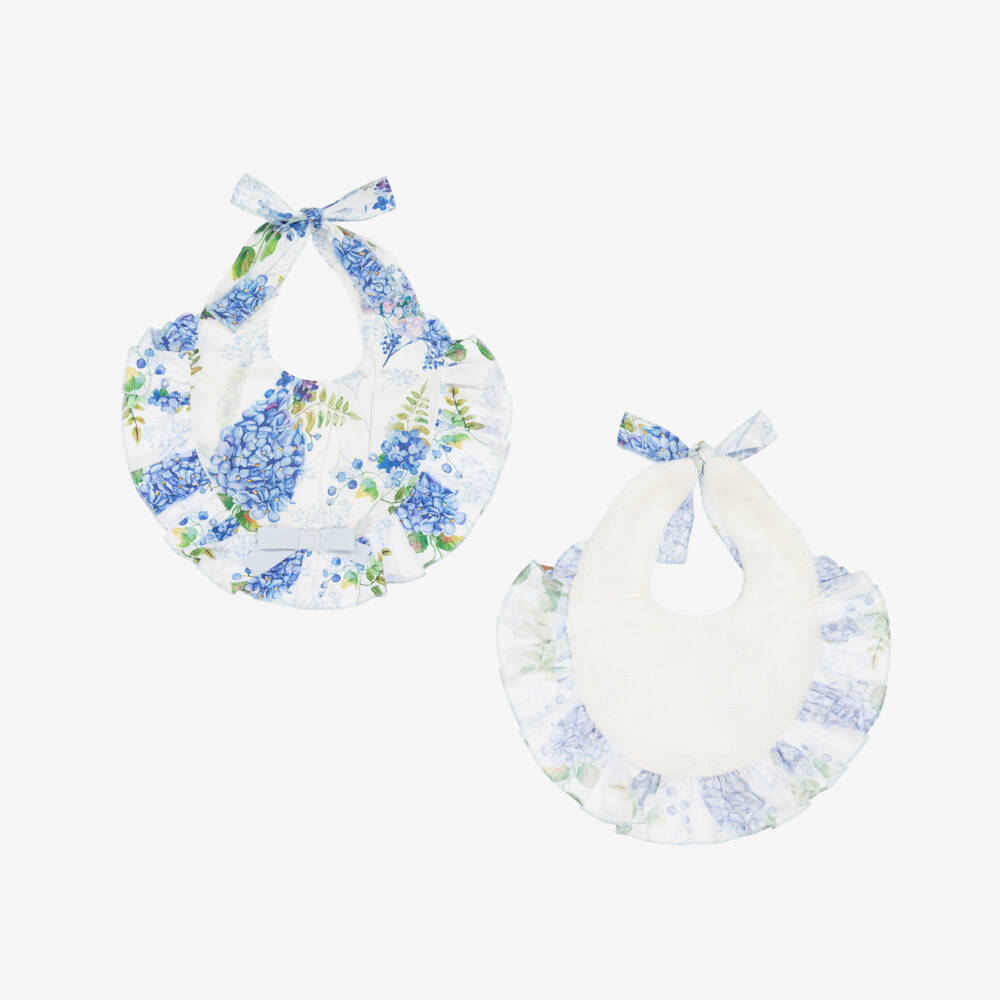 Phi Clothing-Girls Blue & White Floral Feeding Bib | Childrensalon Outlet