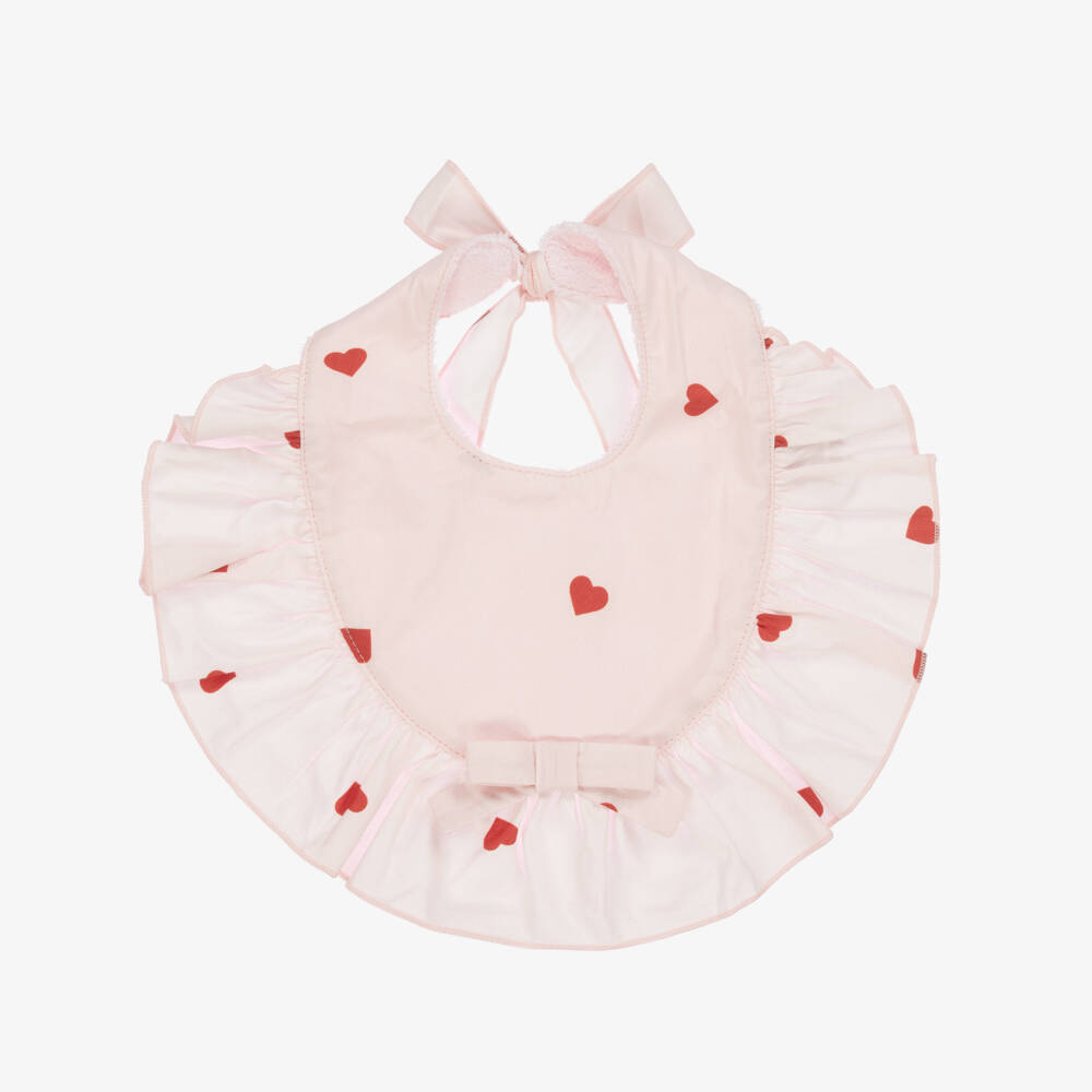 Phi Clothing-Girls Blush Cotton Heart-Embellished Bib | Childrensalon Outlet