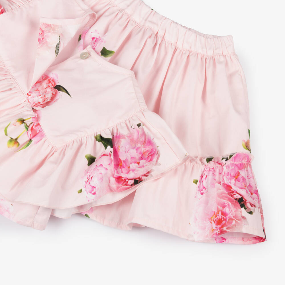 Phi Clothing-طقم قطني بناتي بلون وردي فاتح مزين بالزهور | Childrensalon Outlet