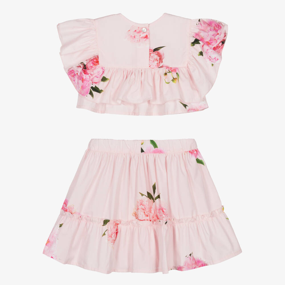 Phi Clothing-طقم قطني بناتي بلون وردي فاتح مزين بالزهور | Childrensalon Outlet