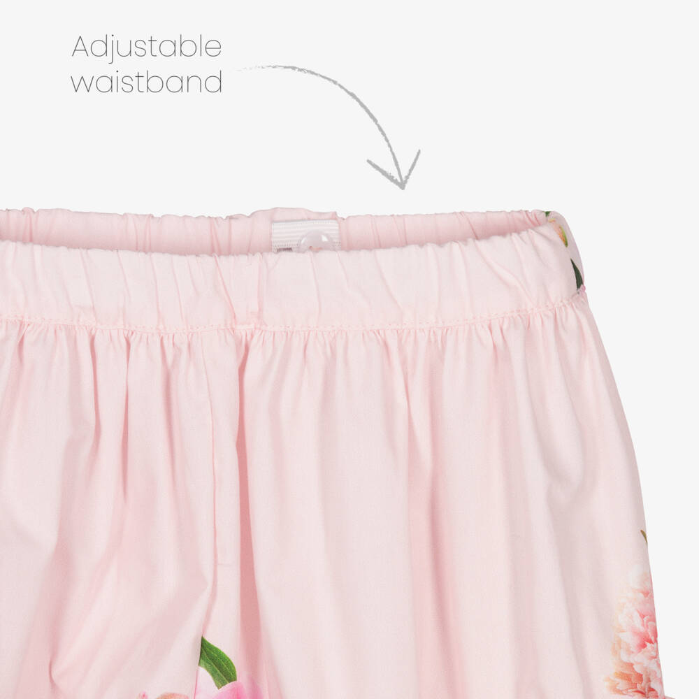 Phi Clothing-طقم قطني بناتي بلون وردي فاتح مزين بالزهور | Childrensalon Outlet