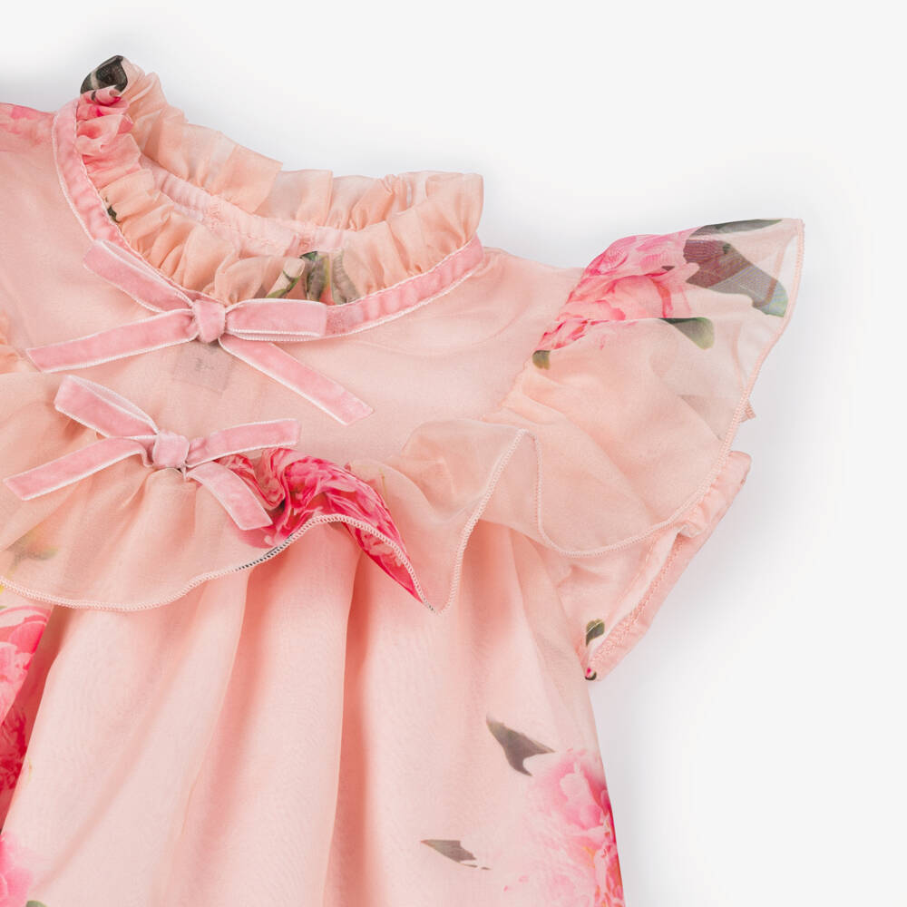 Phi Clothing-Платье из органзы с цветочным узором для девочек в нежно-розовом цвете | Childrensalon Outlet