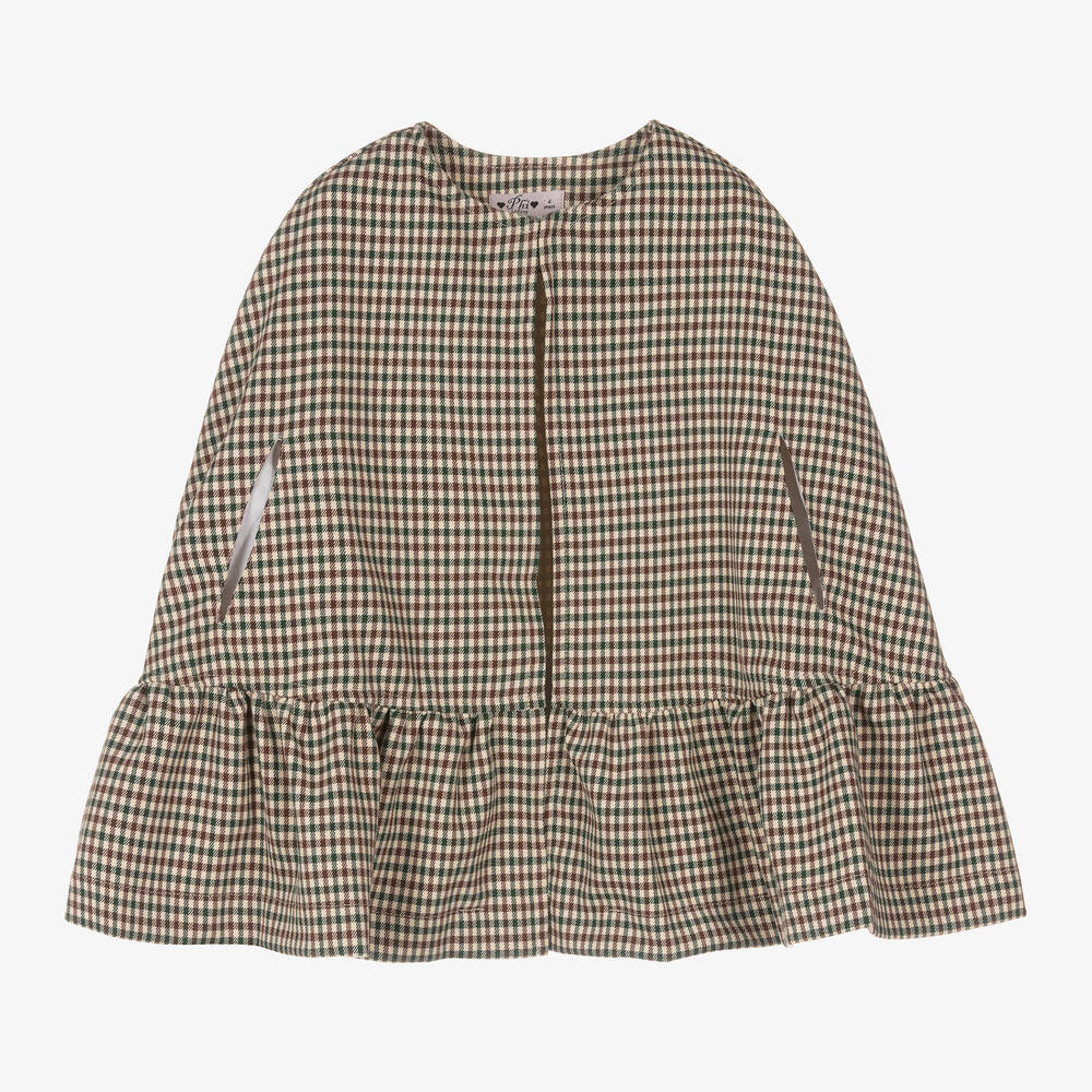 Phi Clothing - Girls Brown & Green Check Cape | Childrensalon