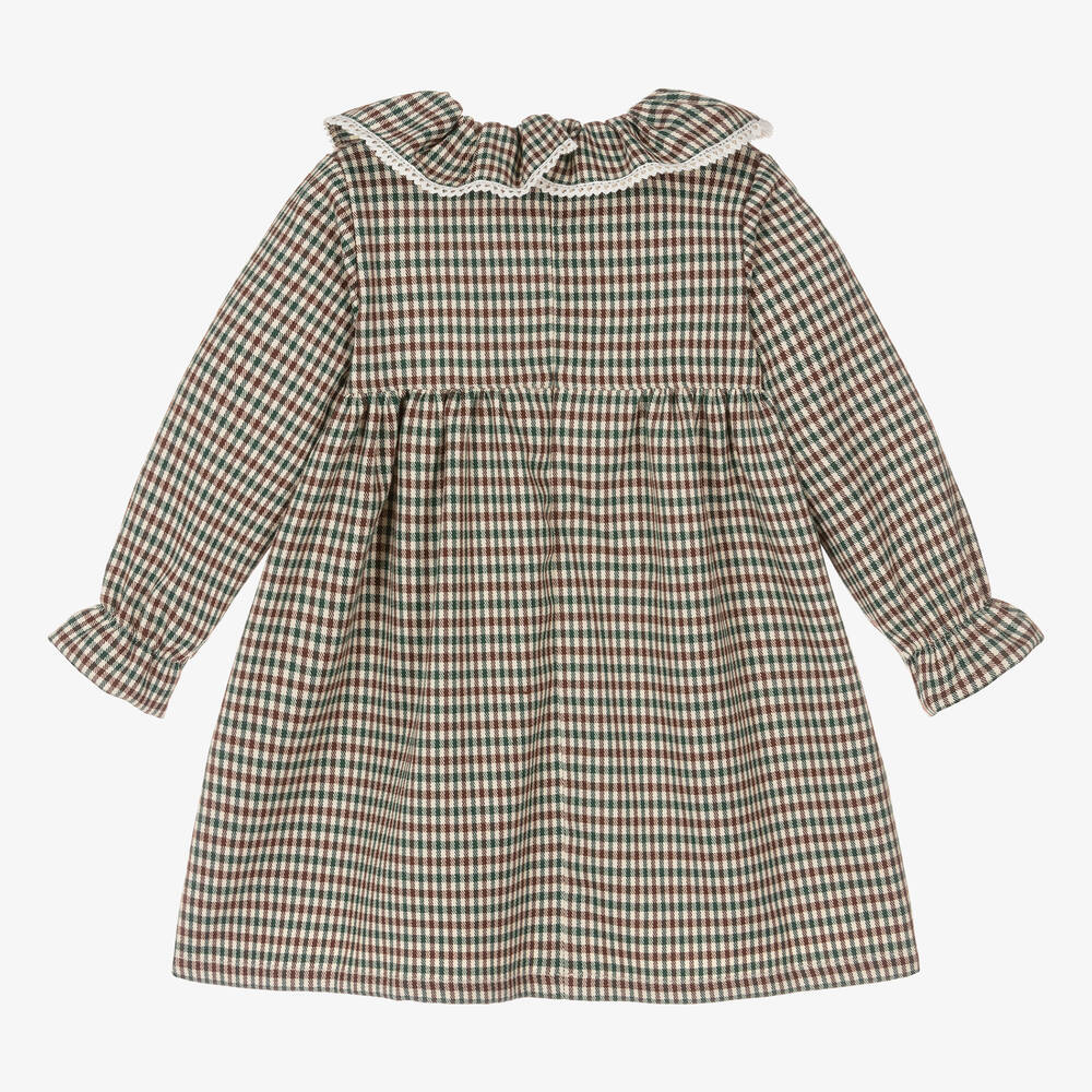 في كلودينغ-فستان مزيج فيسكوز مزين بكشكش لون بني وأخضر | Childrensalon Outlet