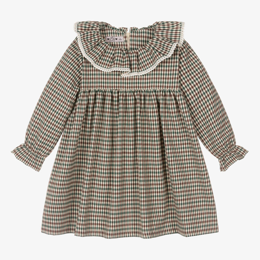 Phi Clothing - Kariertes Rüschenkleid Braun/Grün | Childrensalon