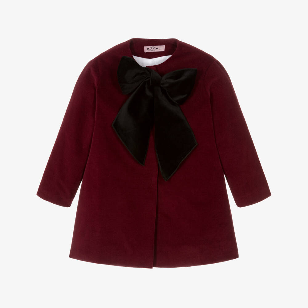 Phi Clothing-Girls Burgundy Velvet Coat with Black Bow | Childrensalon Outlet
