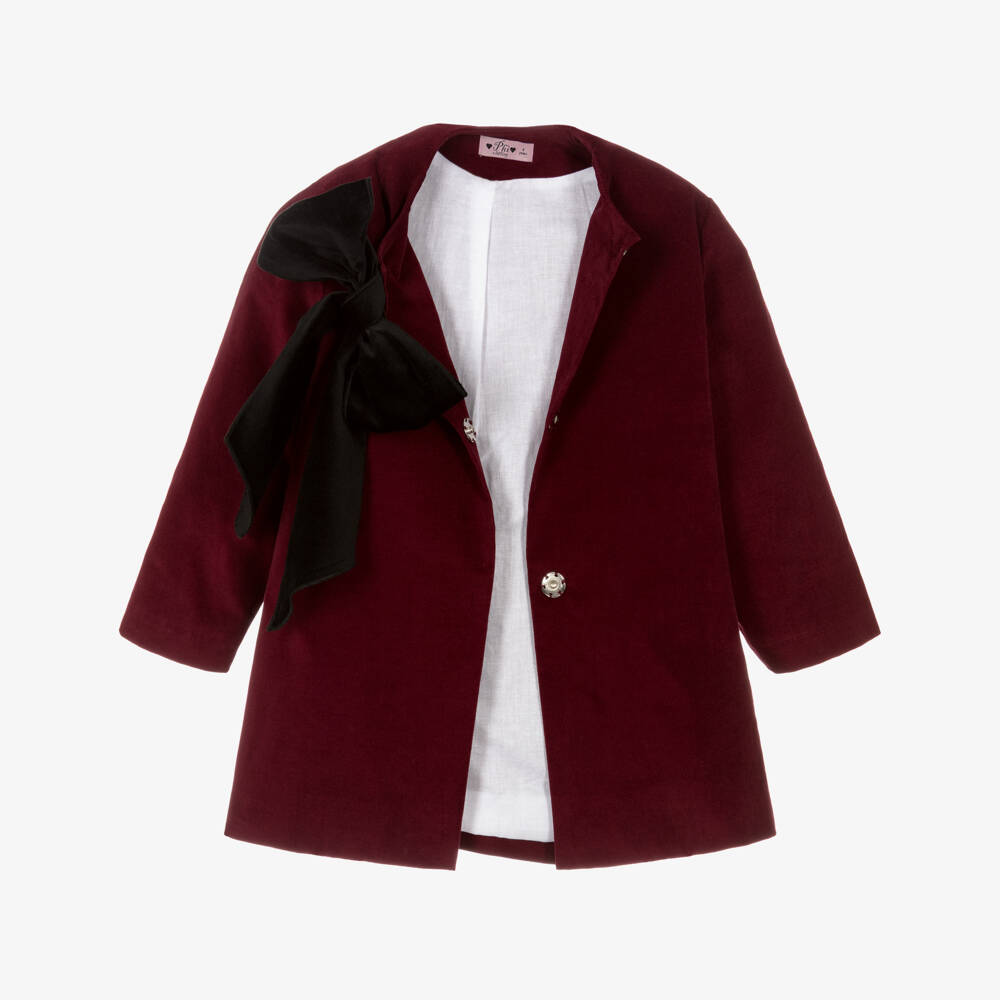 Phi Clothing-Girls Burgundy Velvet Coat with Black Bow | Childrensalon Outlet
