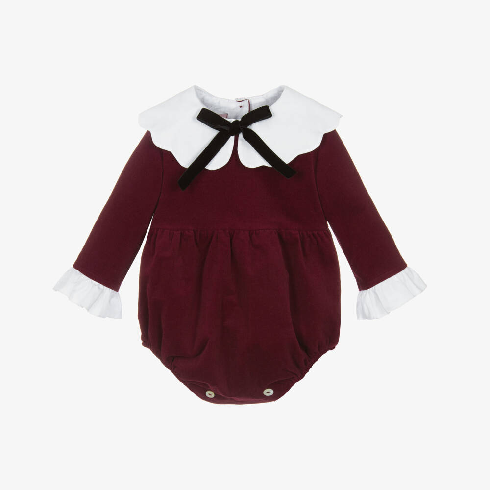 Phi Clothing-Girls Burgundy Velvet Shortie with Scalloped White Collar | Childrensalon Outlet