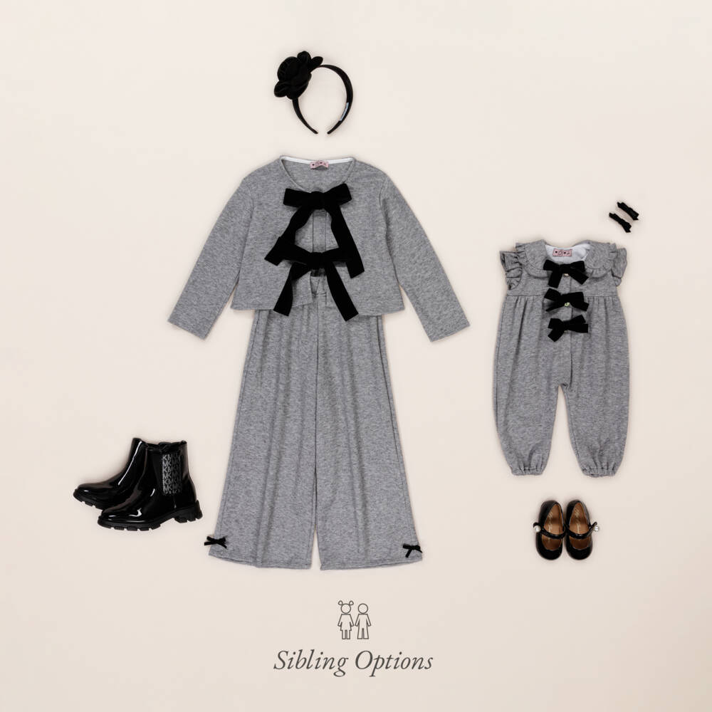 في كلودينغ-جمبسوت بفيونكة فيسكوز محبوك لون رمادي | Childrensalon Outlet