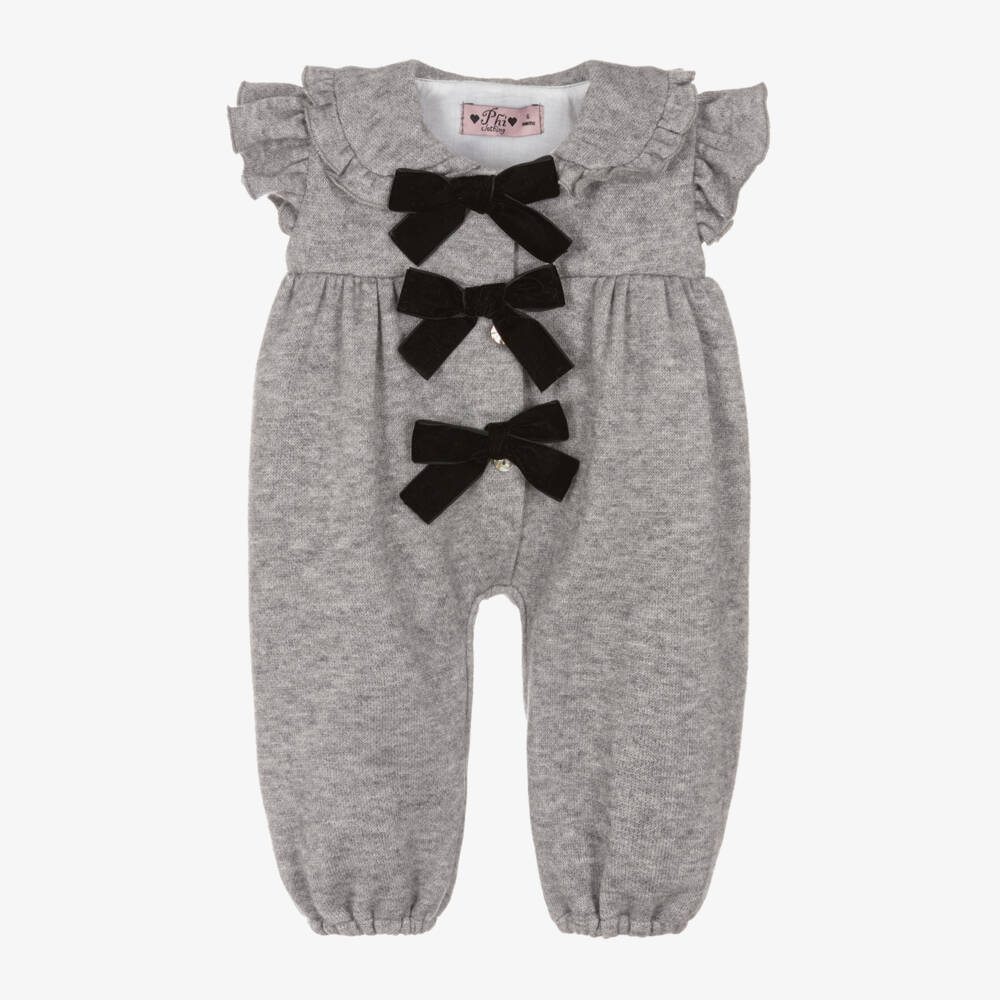Phi Clothing-Girls Charcoal Knit Bow Playsuit | Childrensalon Outlet