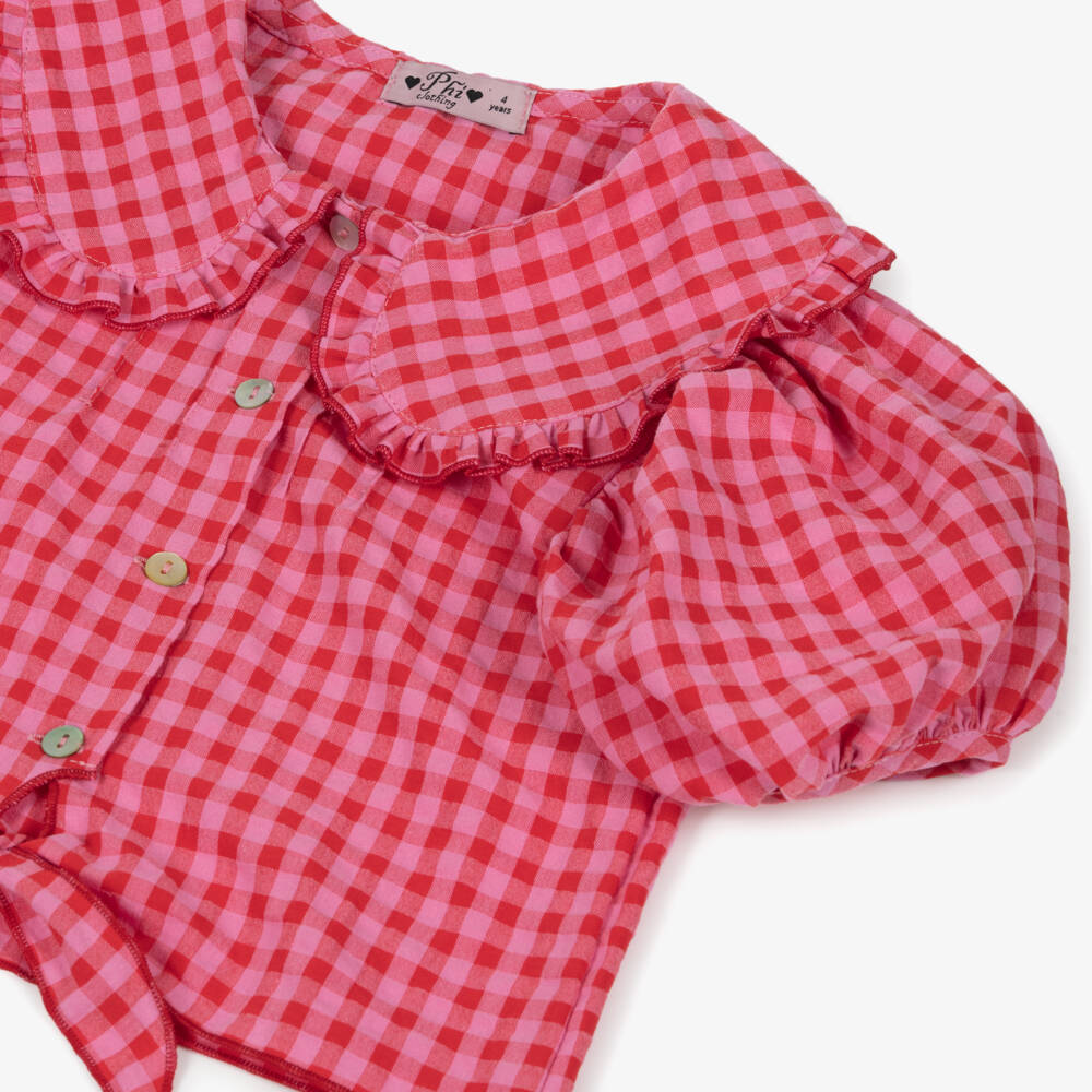 Phi Clothing-Girls Charming Pink & Red Check Top | Childrensalon Outlet
