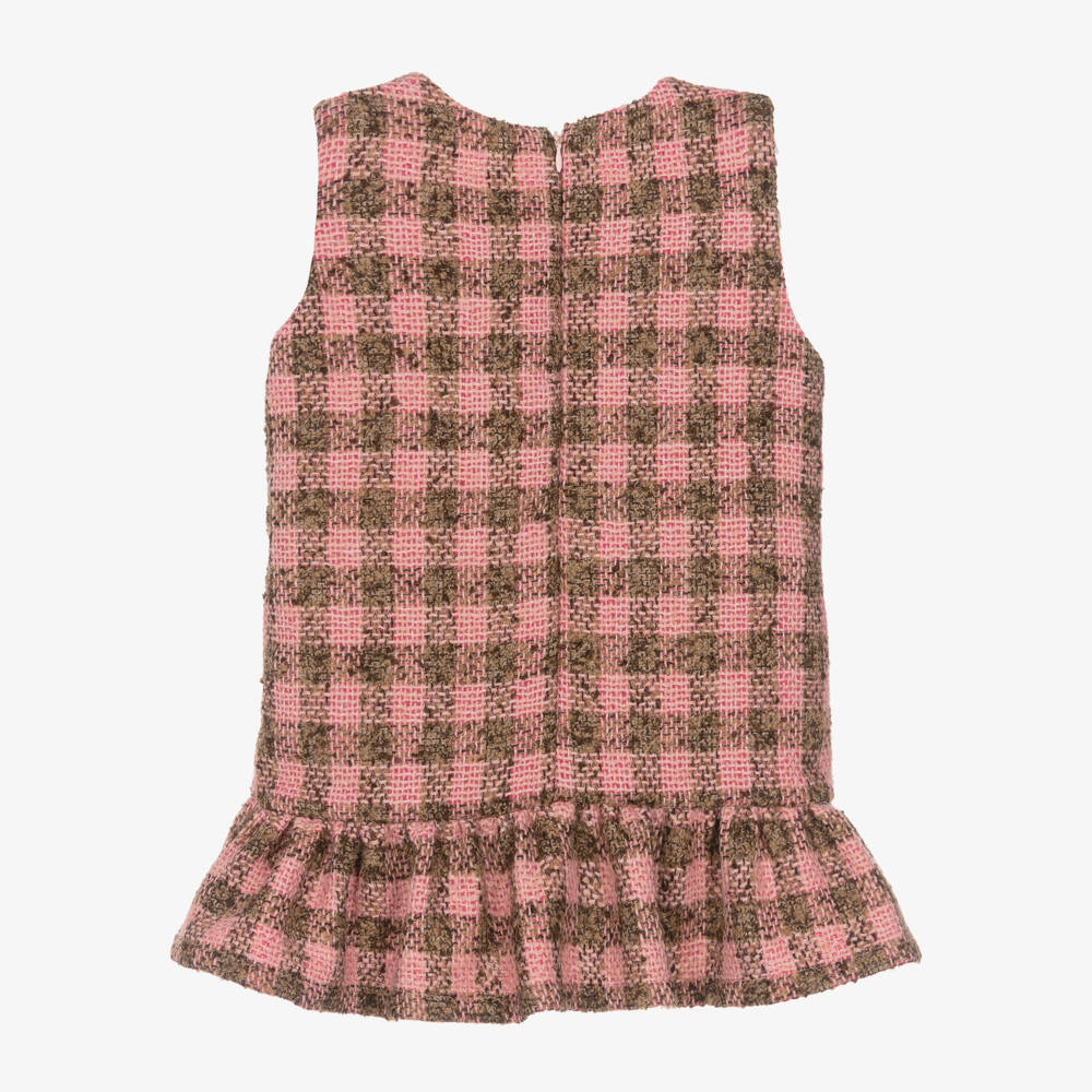 في كلودينغ-فستان تويد كاروهات مزيج فيسكوز لون زهري و بني | Childrensalon Outlet