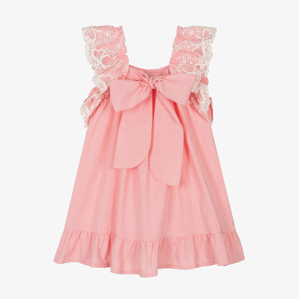 Phi Clothing-Розовое хлопковое платье с кружевом | Childrensalon Outlet