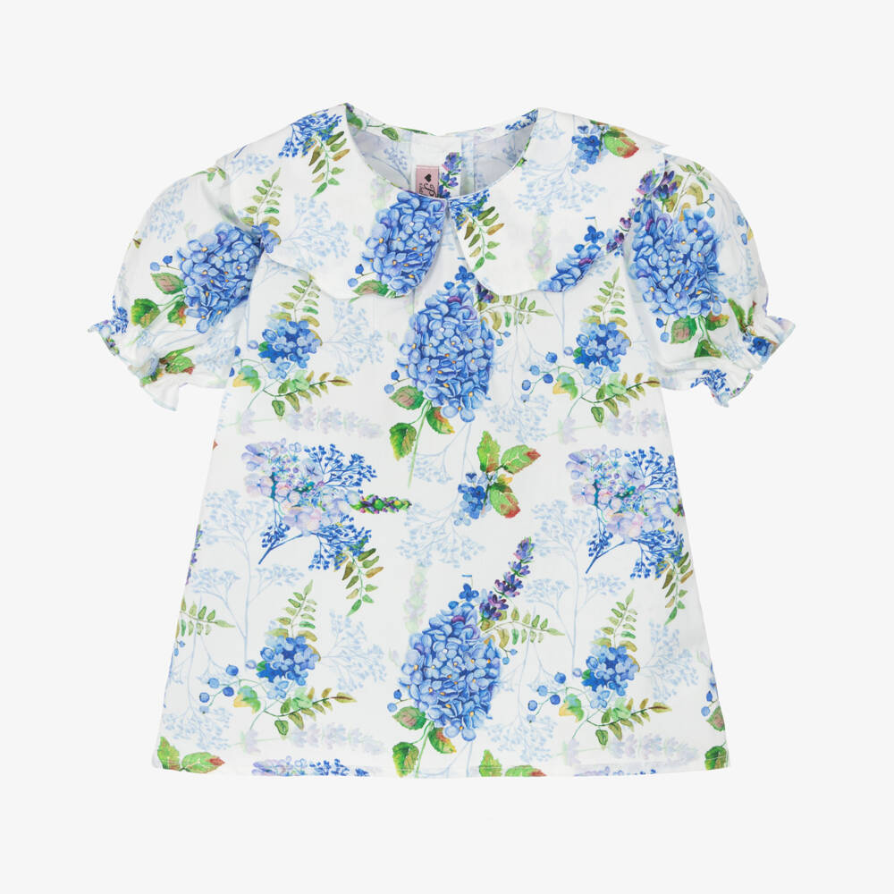 Phi Clothing-Girls Cotton Blouse with Blue Blooms | Childrensalon Outlet