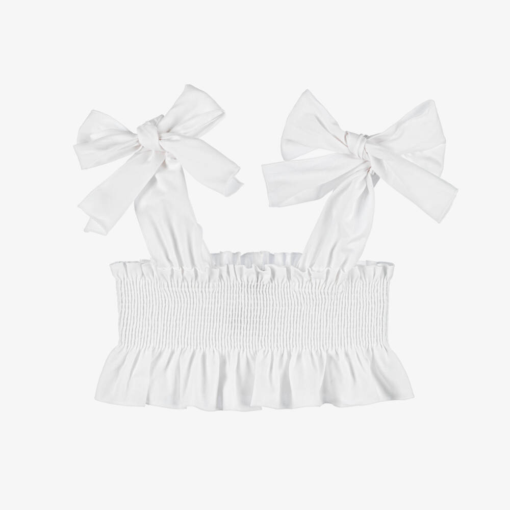Phi Clothing-Girls Cotton White Shirred Top | Childrensalon Outlet