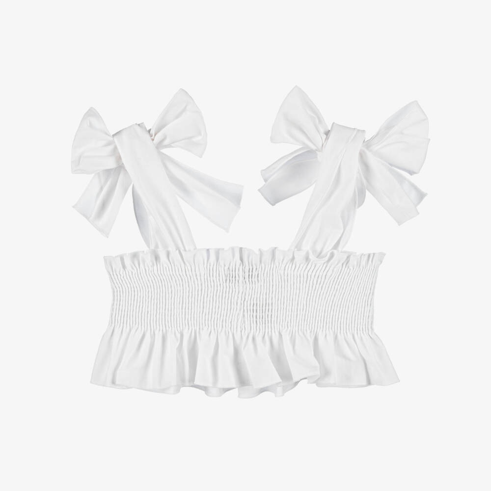 Phi Clothing-بلوزة بيضاء قطنية مجعدة للبنات | Childrensalon Outlet