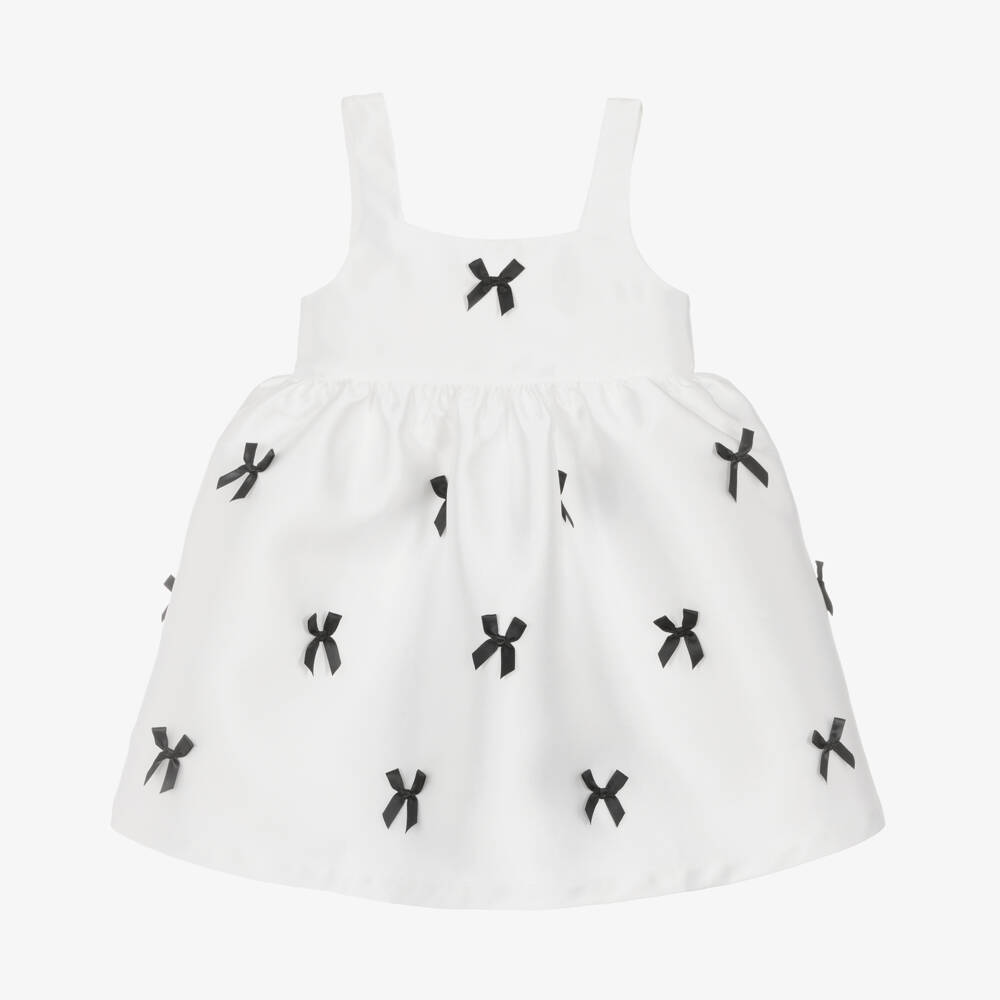 Phi Clothing-Girls Cream Satin Dress with Bows | Childrensalon Outlet