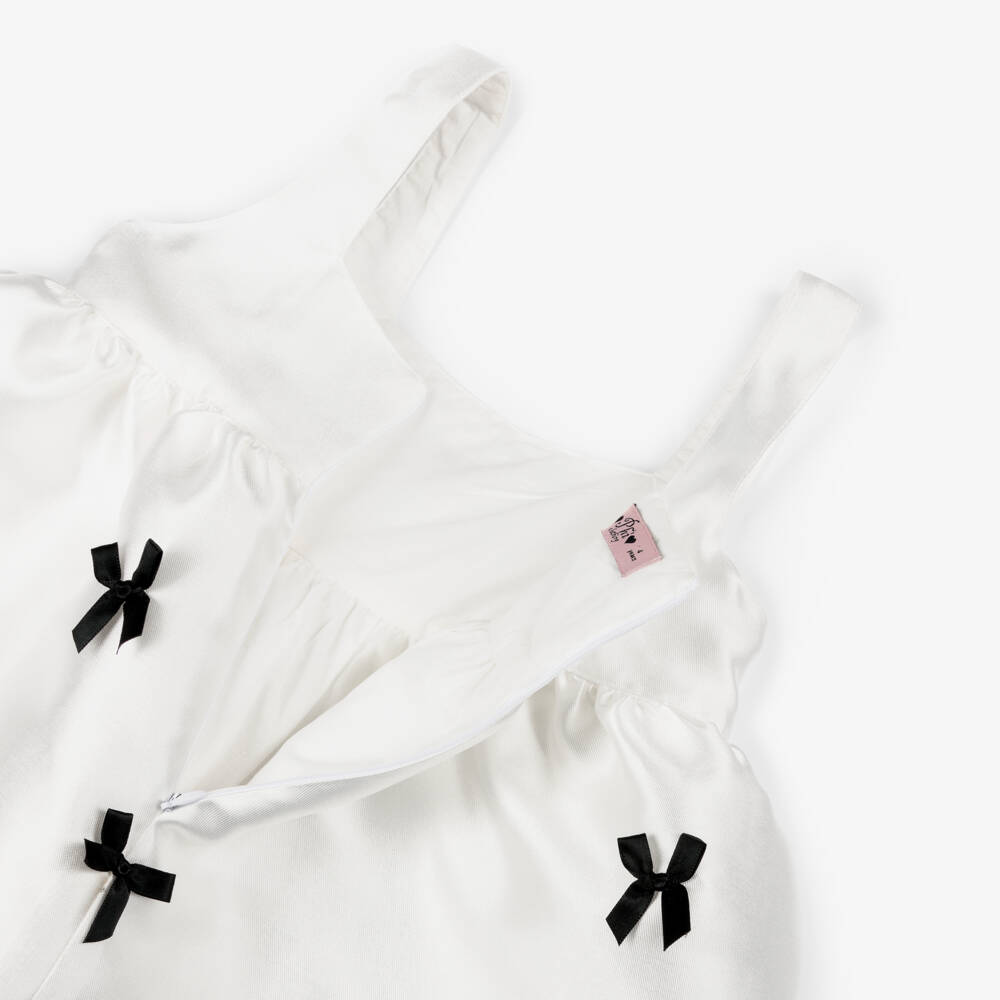 Phi Clothing-فستان ساتان كريمي للبنات مع فيونكات | Childrensalon Outlet