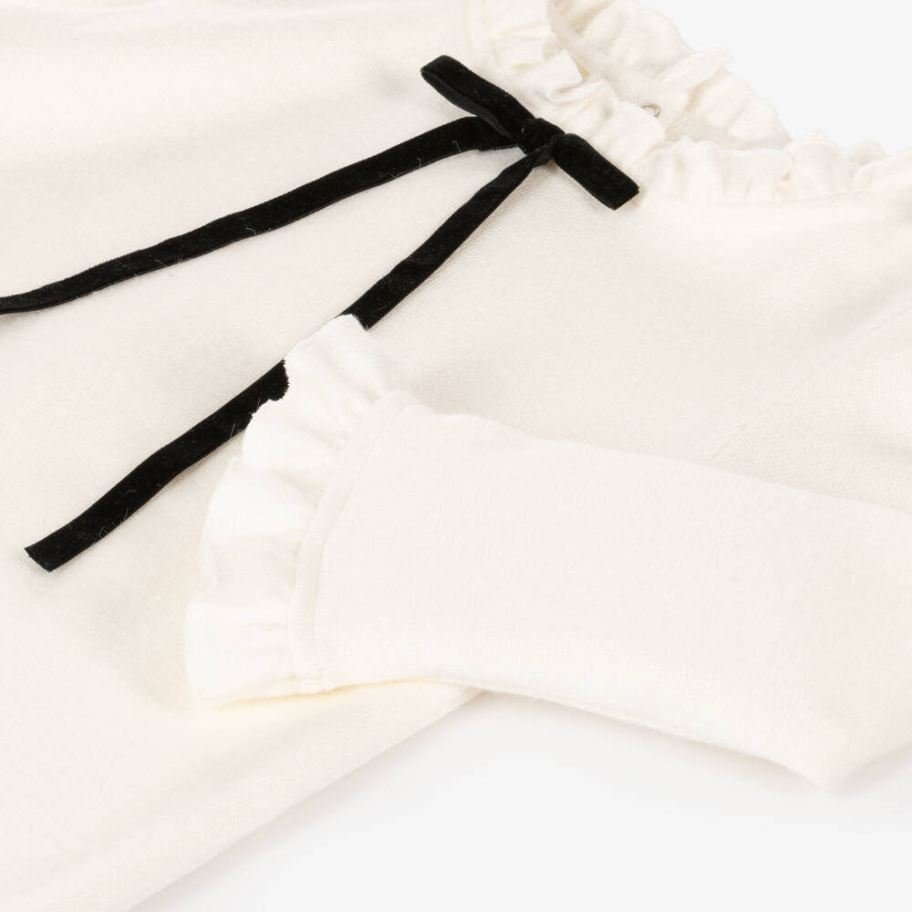 Phi Clothing-Girls Cream Velvet Ribbon Sweater | Childrensalon Outlet