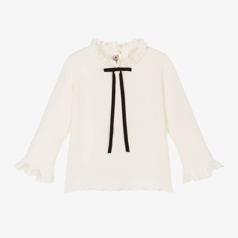Phi Clothing-Girls Cream Velvet Ribbon Sweater | Childrensalon Outlet