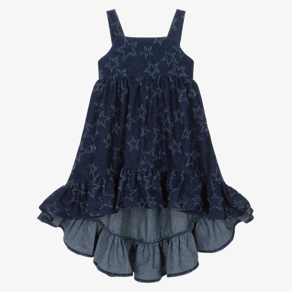 Phi Clothing-Girls Dark Blue Denim Dress with Jacquard Stars | Childrensalon Outlet