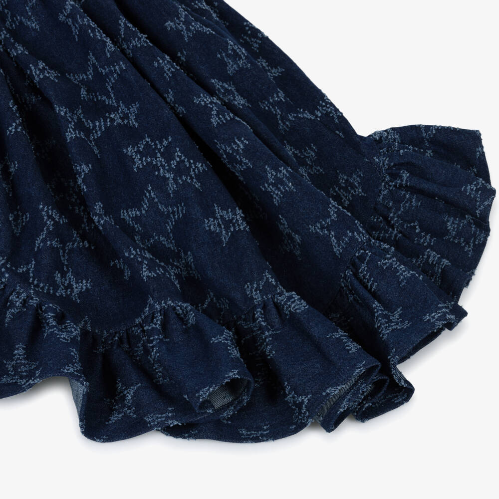 Phi Clothing-Girls Dark Blue Denim Dress with Jacquard Stars | Childrensalon Outlet
