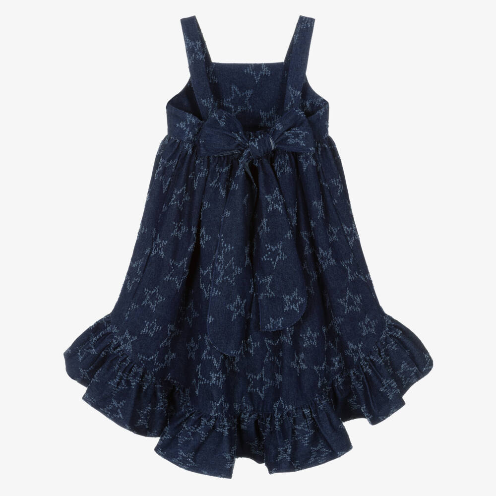 Phi Clothing-Girls Dark Blue Denim Dress with Jacquard Stars | Childrensalon Outlet