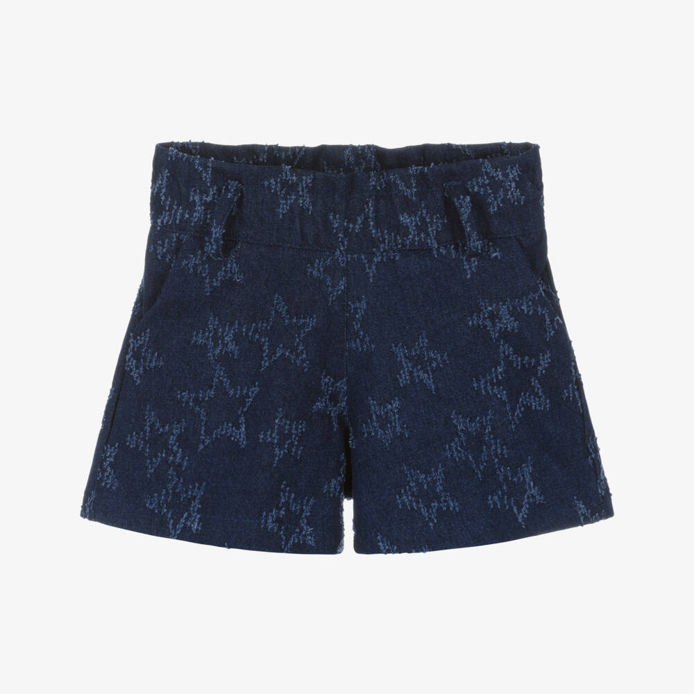 Phi Clothing-Girls Dark Blue Denim Shorts Set with Jacquard Stars | Childrensalon Outlet