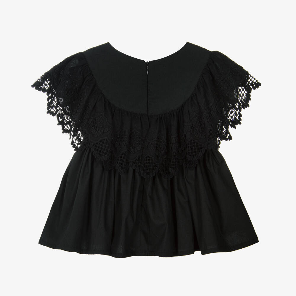 Phi Clothing-Элегантный кружевной топ с рюшами для девочек в черном цвете | Childrensalon Outlet