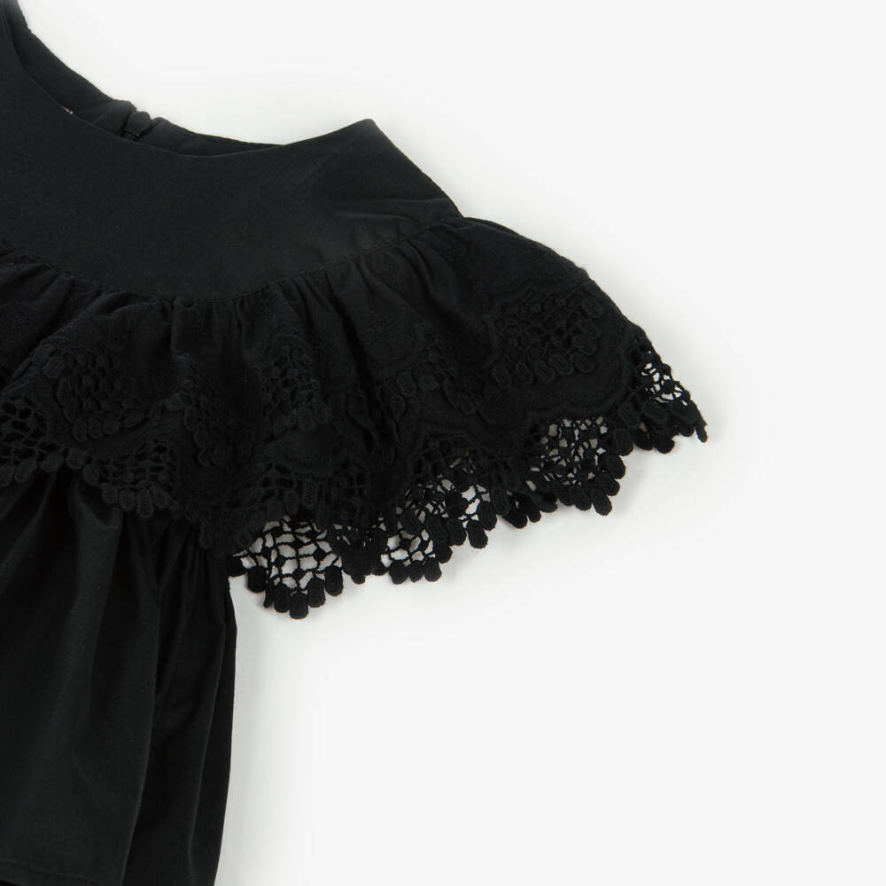 Phi Clothing-Элегантный кружевной топ с рюшами для девочек в черном цвете | Childrensalon Outlet