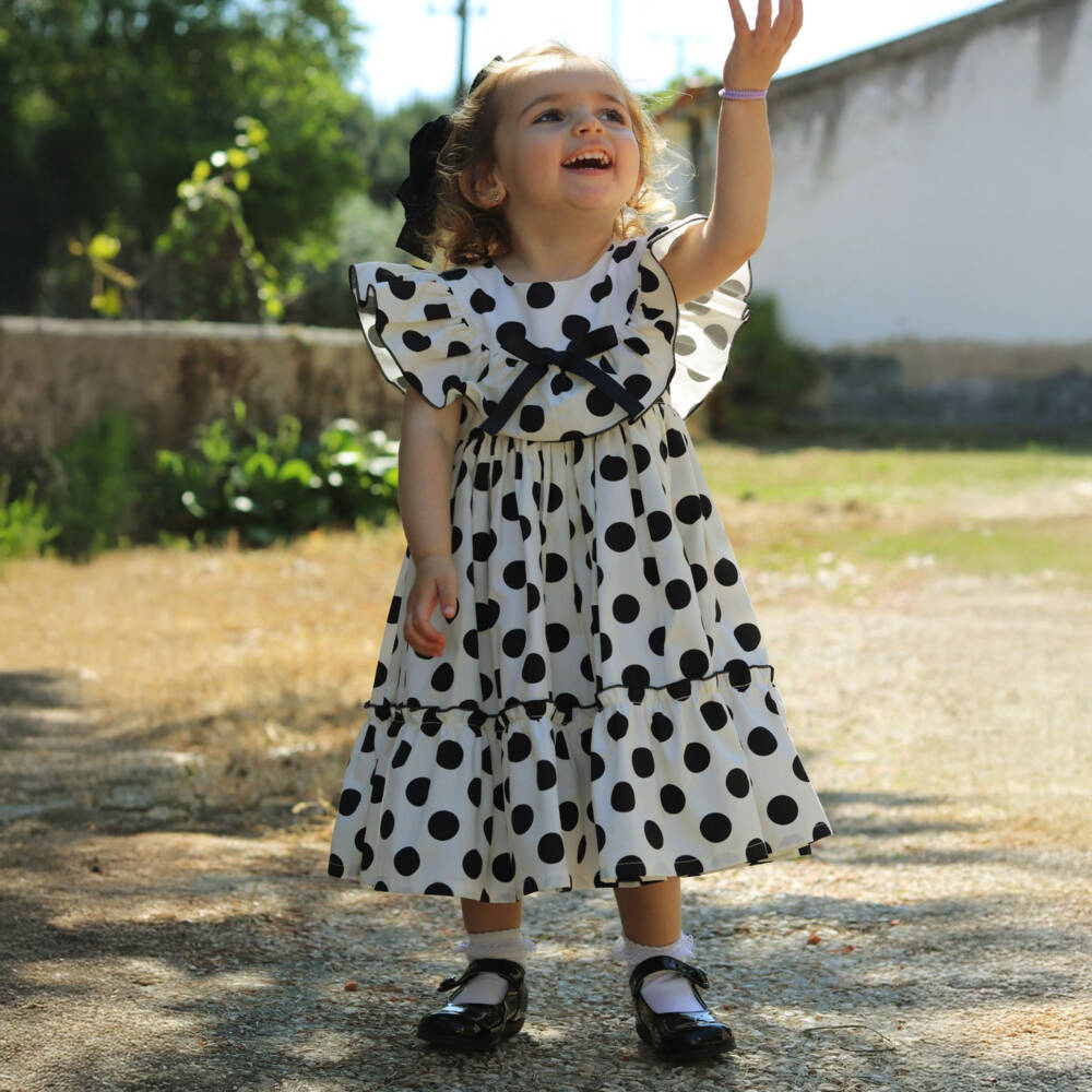 Phi Clothing-Girls Elegant Ivory Polka Dress | Childrensalon Outlet